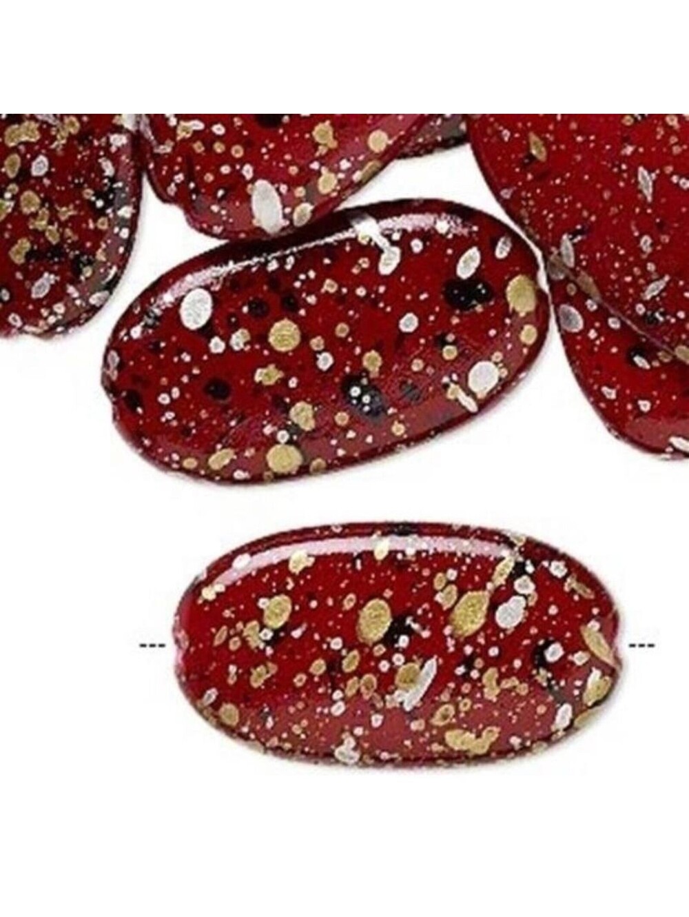 Vintage 80s Red Paint Spattered Retro Cool 29mm Oval Beads 10 pcs